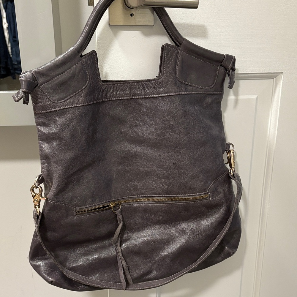 Elegant Gray Leather Tote Bag